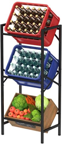 Lifewit Support à Boissons, 3 Casiers, Support Robuste pour Boissons avec Etagère pour Bières, Fruits, Légumes, Eau dans la Cuisine/Garde-manger/Garage/Bar