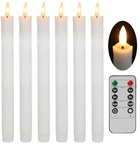 NAKIHOUSE Flameless Taper Candles Flickering with 10-Key Remote, Battery Operated Led Warm 3D Wick Light Window Candles Pack of 6, Christmas Home Wedding Decor(Melted Wax, 0.7 X 10.6 Inch)