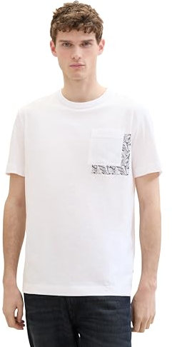 TOM TAILOR Herren Basic T-Shirt mit Brusttasche, White, L