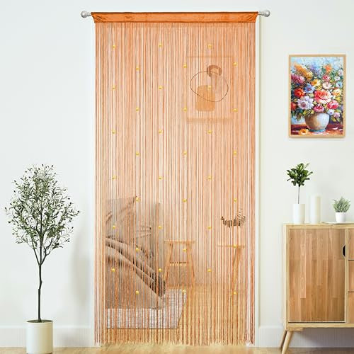 YaoYue Perlenvorhang, Türschnurvorhänge für Türen, Quasten, Perlen, hängende Fransen, Hippie, Fenster, Flur, Eingang, Wandschrank, Schlafzimmer, Privatsphäre, Dekoration, Orange, 99 x 279 cm (B x L),