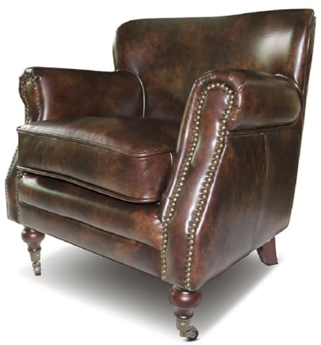 Casa Padrino Echtleder Sessel Braun - Eleganter Wohnzimmer Leder Sessel - Wohnzimmer Möbel - Echtleder Möbel