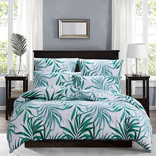 Boqingzhu Bettwäsche Blumen Blätter 135x200cm 2Teilig Grün Weiß Tropisch Botanisch Blattmuster 3D Bettwäsche Set Bettbezug 135x200cm und Kissenbezug 80x80cm mit Reißverschluss