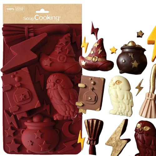 ScrapCooking – Silikonform Zauberer – 15 Formen Kekse & Kuchen – geeignet für Ofen & Gefrierschrank – Gebäck für Kinder – weiches Utensil – Magie Hexerei – 2998, Bordeaux