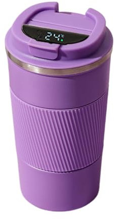 bephible Double-walled Vacuum Seal Mug 510ml Thermal Cup with Temperature Display Insulated Coffee Mug Stainless Steel Vacuum Tumbler for Cold Drinks Purple