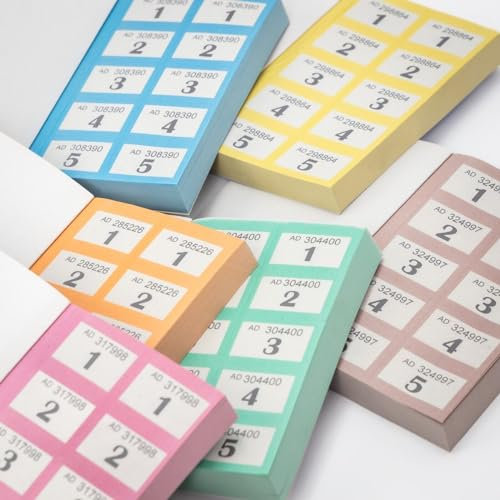 evelay 6 Bücher mit 1–500 Garderoben-Tombola-Losnummern, Bingo-Tickets, gemischte Farben