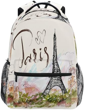 HMZXZ Paris Eiffelturm Rucksack Schule Studenten Buch Tasche für Junge Mädchen Teenager Kinder Frankreich Paris Thema Daypack Rucksack für Reisen Camping Fitnessstudio Wandern
