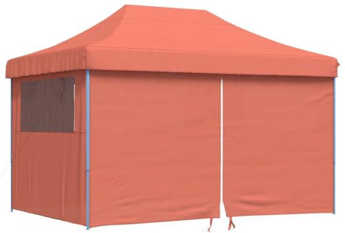 vidaXL Terracotta 4-Wall Pop-Up Gazebo Marquee - Oxford Fabric, PVC Lining, Powder-Coated Steel Frame, Clear Windows, Zip Access, 410x279x315 cm