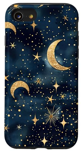 Aesthetic Celestial Magic Moons And Stars Blue Pattern Art Case for iPhone SE (2020) / 7/8