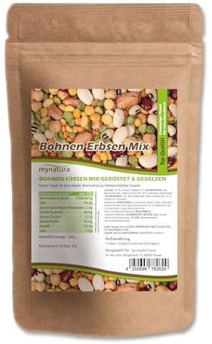 Mynatura Bohnen Erbsen Mix - geröstet und gesalzen | Snack | Geröstete Bohnen | Edamamebohnen | Saubohnen | Knusprig | Knabbern aus dem Beutel (1000g)