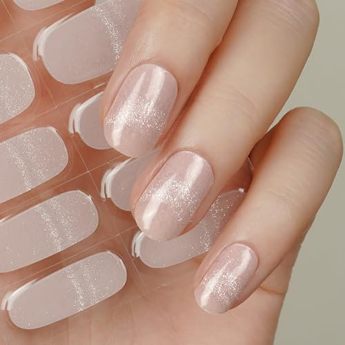 DANNI & TONI Halb ausgehärtete Gel Nagelfolien (Blush Cascade) hellrosa Katzenauge Glänzend Nagelset uv Gel Nagelfolie Nageldesign Nagelfolie Selbstklebend Wraps 28 Aufkleber