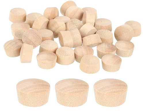 QUARKZMAN 40Pcs Bouchons à Bouton en Bois, 14mm Tête Plate Bouchons de Trou de Vis en Bois Dur, Capuchons en Bois, Bouchons pour Meubles, Travail du Bois, Artisanat (15,5mm x 14mm)