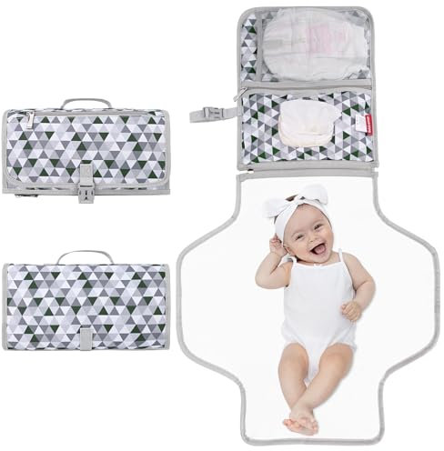 Bebamour Matelas à langer portable avec sac de rangement pour bébé - Avec repose-tête - Imperméable - Indispensable - Triangle gris