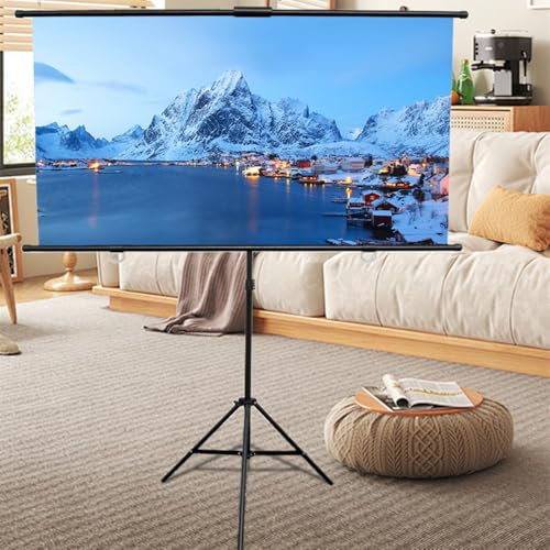 Projector Screen with Stand Portable Projection Screen Indoor Outdoor Tripod Projector Screen 16:9 4K HD Wrinkle-Free Movie Screen for Home Theater Backyard Cinema Movie Night (White 100inch)