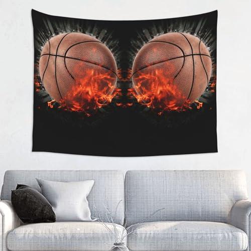 DNBCLEZK 3D-Basketball-Wanddekoration, Wandteppich, Druck, Polyester, Wandbehang für Heimdekoration (95 x 73 cm)
