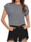 Womens Short Sleeve T Shirt Summer Loose Fit Tees Round Neck Causal Crop Tops(Gray,M)