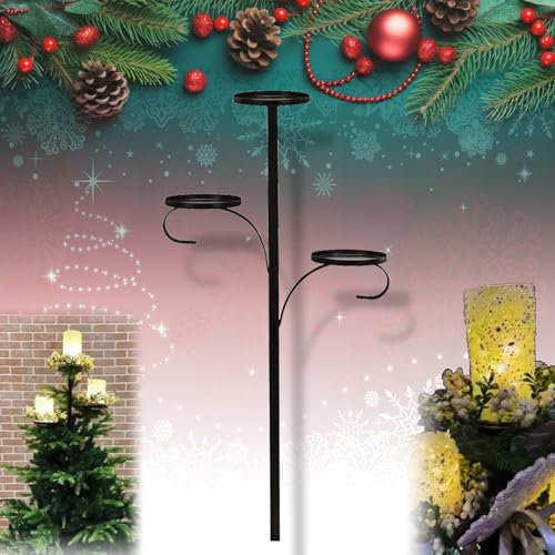 Triple Candelabra Tree Topper, Metal Christmas Tree Topper Candle Holder Black, Unique 3 Tier Candle Holder, Light up Christmas Tree Candelabra Christmas Topper (Black)