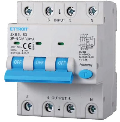 A2ZWORLD Interruttore Magnetotermico Differenziale Trifase, Tipo A 300mA, RCBO Classe A 4P C16 16A, Curva C 3P+N 6000A, Occupa 4 Moduli DIN, AC 400V IP20