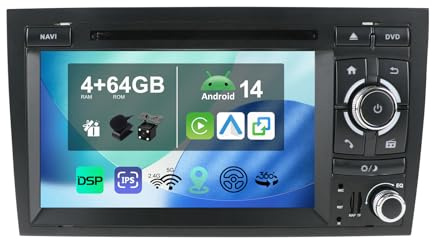 [4G+64G] IPS 7 Android 14 Autoradio Für Audi A4 (B6/B7) | Seat Exeo mit navi Octa Core-[Eingebauter CarPlay/Android Auto/DSP/Mirror Link/GPS Navi/360 Camera/Bluetooth 5.0/WiFi/USB