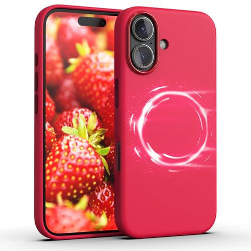 GLYXOR Coque Premium pour iPhone 16 Rouge Mat en Silicone, Compatible avec MagSafe, 4 Couches de Protection, Coque magnétique Fine, Antichoc et Anti-Rayures pour Apple iPhone 16 Slim Case
