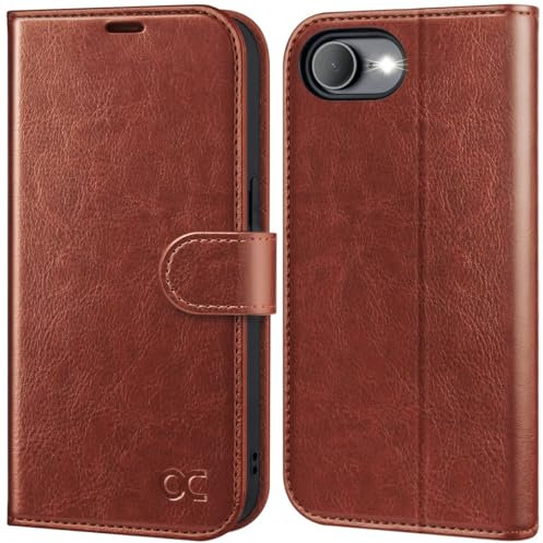 OCASE iPhone 16e Hülle Handyhülle Premium PU Leder, Kartenfach Standfunktion, RFID Schutzhülle, Klapphülle Handytasche Lederhülle Kompatibel für iPhone 16e Braun