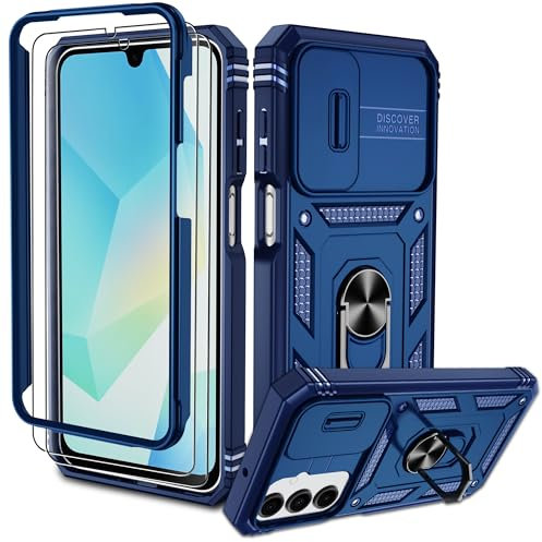 Pilaru für Samsung Galaxy A16 5G Hülle,Kameraschutz Handyhülle mit 2 Stück Schutzfolie, 360° Drehhalter Ring Schutzhülle Militär Outdoor Stoßfest Kratzfest Handy Hüllen für Samsung A16 5G,Blau