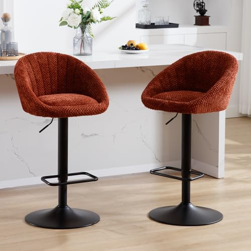 Ya-Home Barhocker 2er Set, Gepolsterter Drehhocker Barstühle höhenverstellbar Küchenhocker aus Chenille Tresenhocker für Küche/Hausbar,Karamell