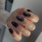KQueenest Acrylic Press on Nails Short Medium Coffin, Black False Nails Short Ballerina, Glossy Natural Solid Color Fake Nails Set, Reusable Gel Stick on Nail for Women Finger Daily Wear 24 Pcs