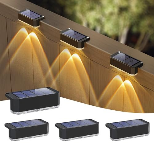 Peasur 4 Stück Solarlampen für Außen, Solar Zaunleuchten Aussenleuchte, Wasserdichte Solarleuchte Zaun, Solar Wandleuchte Aussen für Stufen, Terrasse, Treppen, Balkon (Warmweiß)