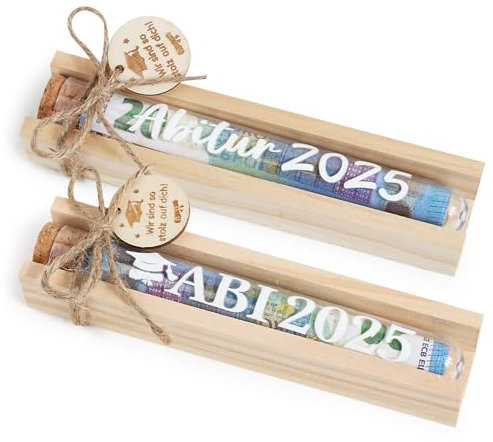 BOFUNX 2 Stück Abitur 2025&ABI 2025 Geldgeschenk Verpackung Holz Abitur Geschenk ABI Geschenk Gutschein Verpackung Glücksbringer Abitur Bestandene Prüfung Geschenk zum Abitur ABI für Jungen Mädchen