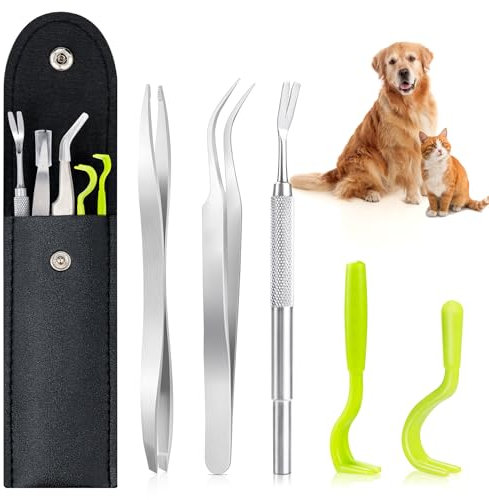 MELLIEX Edelstahl Zeckenzange Set,5er Stück Zeckenzange Zeckenpinzette für Hunde Katze Mensch Kinder Zeckenentferner