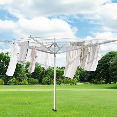 Innotic Stendibiancheria da Esterno con 56m di Spazio per Stendere, in Acciaio inox, Impermeabile, Regolabile in Altezza Stendibiancheria a Ombrello per Carico di 25kg
