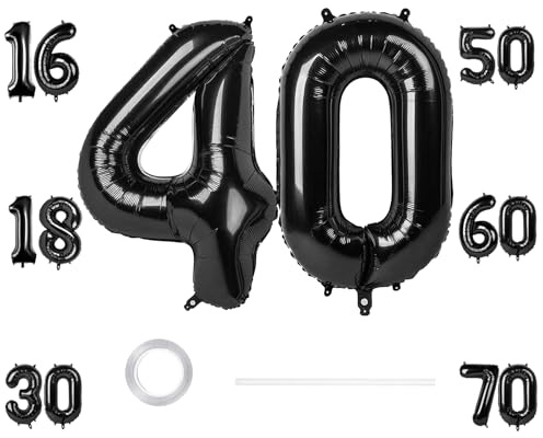 GoldRock XXL Luftballon 40 Geburtstag Deko Schwarz, 40 Zoll Ballon Deko 40 Geburtstag Mann Frau, 40 Luftballon Zahl, Luftballons 40. Geburtstage, Geburtstagsdeko 40 Jahre, Folienballon 40 für Jubiläum