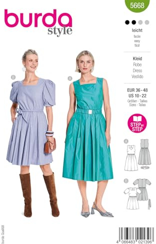 burda style Papier-Schnittmuster Damen Kleider mit weitem Rockteil #5668 Gr. 36-48 Nählevel: leicht