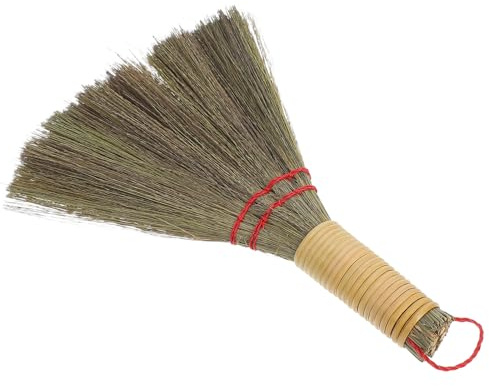 NIYANGLE Escoba de Mano Pequeña de Paja de Maíz Natural para Limpieza Doméstica, Cepillo Compacto para Polvo en Mesas, Sofás y Suelos, Herramienta Familiar para Uso Diario