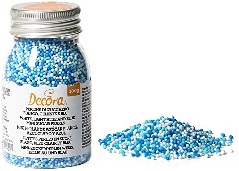 Decora 2081123 Paquete de 100 g de Perlas de azúcar blanco azul celeste