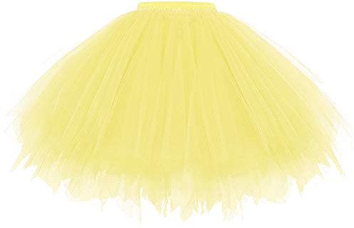 Gardenwed 50er Vintage Tüllrock Damen Tütü Bunter Petticoat Kurz Tutu Karneval Kostüm Rockabilly Kleider Mehrfarbig Bubble Tanzkleid Rock Gelb Tüllrock Yellow S