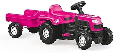 Dolu – Einhorn Kinder Traktor Pedalbetrieben & Anhänger – Rosa Pedalbetriebener Traktor und Anhänger für Kinder im Alter von 3 bis 5 Jahren, 144 x 45 x 52 cm