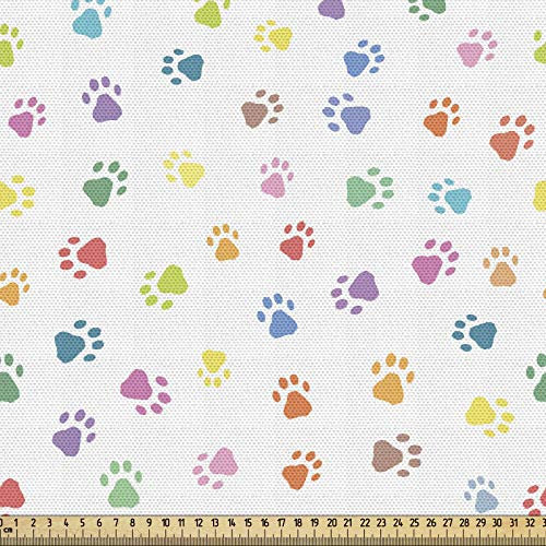 ABAKUHAUS Katze Gewebe als Meterware, Footprints Katzen Hunde Pfoten, Schön Gewebten Stoff für Polster und Wohnaccessoires, 1M (148x100cm), Pastel Mehrfarbig