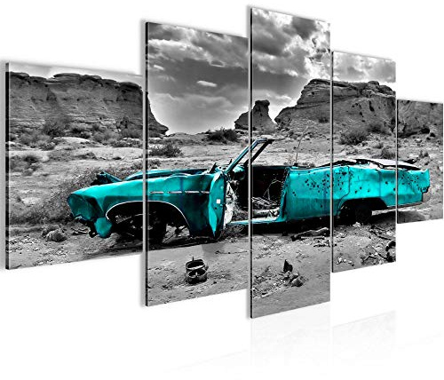 Runa Art Bild Wohnzimmer Auto Grand Canyon 5 Teilig Retro Türkis Grau Wandbilder auf Vlies Leinwand 602253b