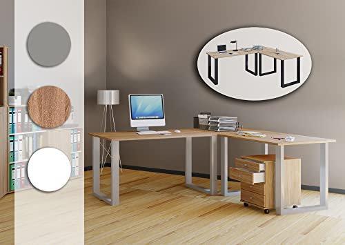 VCM Holz Schreibtisch Computertisch Arbeitstisch Büromöbel Lona 50 U Silber 80, 190, 160, Weiß