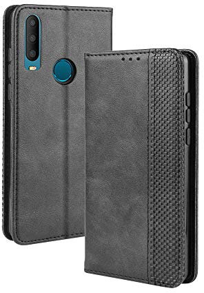 Dedux Flip Funda para Alcatel 3X (2019), Tapa de Billetera de Cuero Retro Cierre Magnético Folio Soporte Ranuras para Tarjetas. Negro