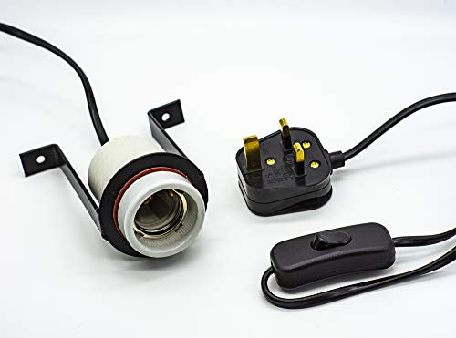 VANSUKY Reptile Heat Lamp Holder with UK Plug – 360° Rotatable Ceramic E27 Socket Bracket for Infrared Heat Bulbs, High-Temp Resistant Clamp Light Fixture for Terrariums