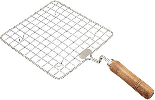 VINOD Stainless Steel PAPAD Jali, ROTI Jali, CHAPATI Grill, BBQ Grill Wooden Handle (Square)
