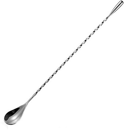 Cuchara de mezcla de cóctel de acero inoxidable, cuchara de coctelera larga, cuchara de agitación, cuchara trenzada, 40 cm, color plateado