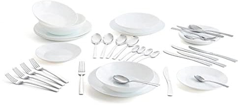 Arcopal Vajilla blanca completa para 6 personas (18 piezas) + Cubertería 24 piezas Amefa, Único, 19 piezas