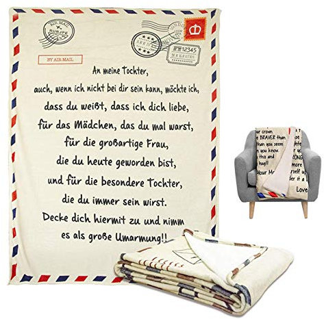 TWSOUL Kuscheldecke An Meine Tochter 150 x 200cm Personalisierte Brief Gedruckt Decken Geschenke Sofa Fleecedecke Flanelldecke Wohndecke Briefdecke Superweiche Decke