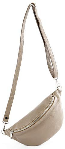 modamoda de T211 Damen Leder Bauchtasche Brusttasche Hüfttasche handmade in Italy, Farbe:Graubeige