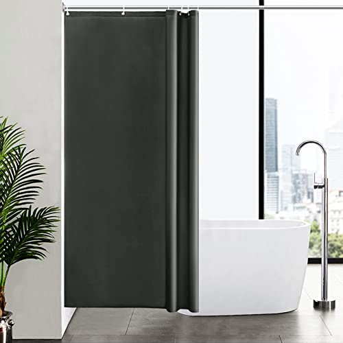 Furlinic Schmaler Duschvorhang für Eck Dusche und Kleine Badewanne,Badvorhang Textil aus Polyester Stoff schimmelresistent Wasserabweisend und Waschbar,Dunkelgrau 100x200 mit 6 Duschvorhangringen.