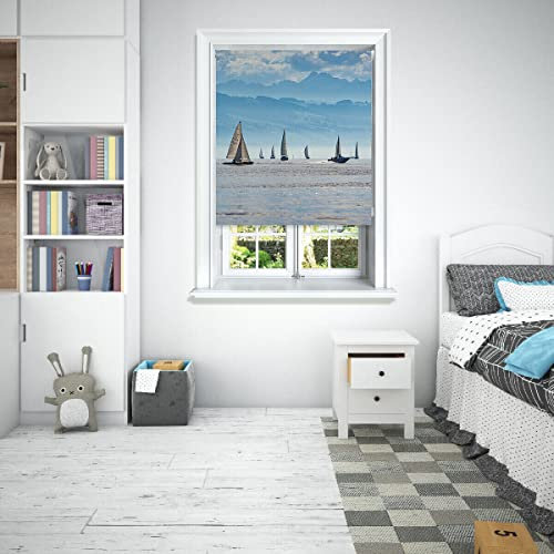 Lister Cartwright Photographic Blackout Roller Blinds For Bedroom Windows - (60 x 140 cm) Easy to Fit Polyester Roller Blinds For Windows With Child Safety Included - Scenic Sailing