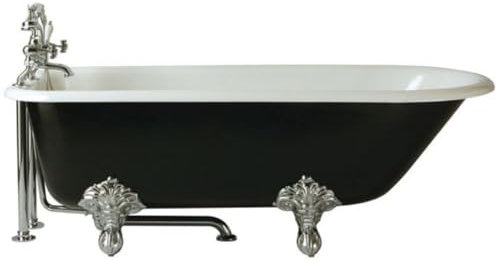 Casa Padrino Luxus Jugendstil Badewanne Weiß/Schwarz/Silber 170 x 77 x H. 61 cm - Freistehende Nostalgische Gusseisen Badewanne - Barock & Jugendstil Badezimmer Möbel